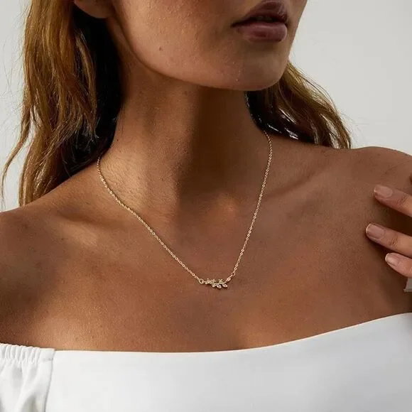 Olive Leaf Necklace 14K Gold Plated CZ Cubic Zirconia Gift for Her Mom Gift